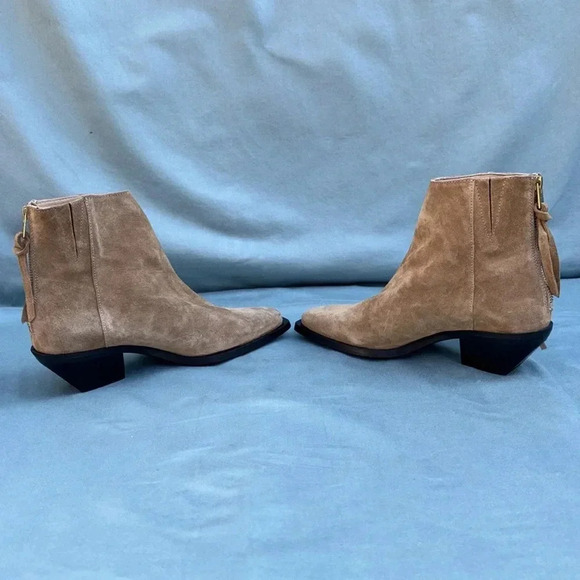 New- ALLSAINTS Lenora Suede Boots Cognac Sand Tan Brown Ankle Leather 37 EU/7 US - Picture 4 of 8